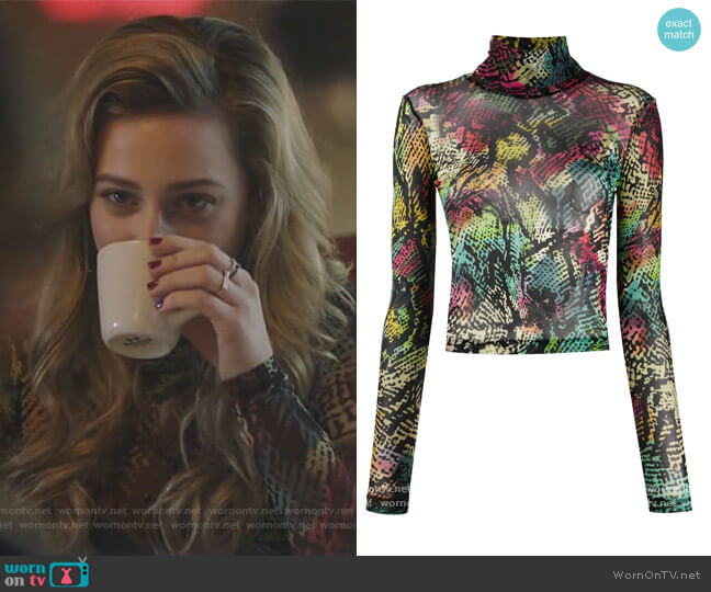 Just Cavalli Abstract-Print High Neck Top worn by Betty Cooper (Lili Reinhart) on Riverdale