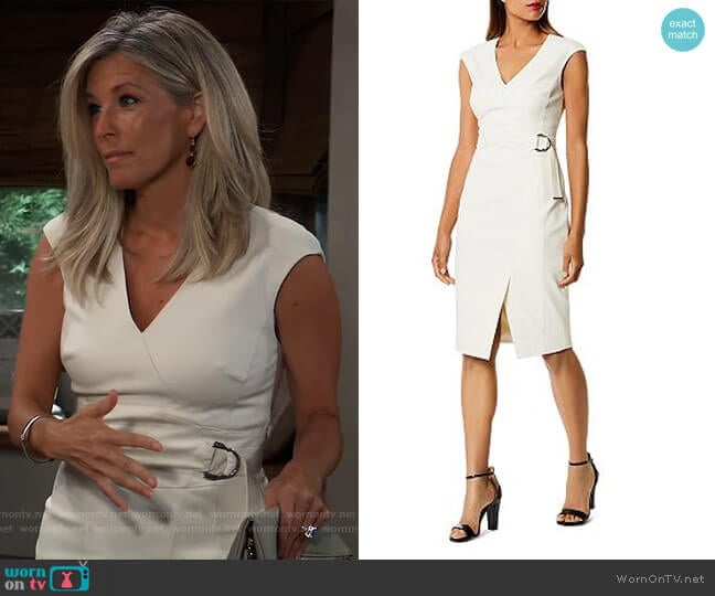 Karen Millen Cap Sleeve Faux-Wrap Dress worn by Carly Spencer (Laura Wright) on General Hospital