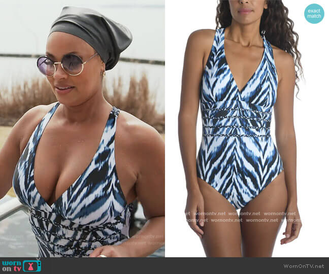 La Blanca Animal Instinct Cross Back One-Piece Swimsuit worn by Robyn Dixon on The Real Housewives of Potomac