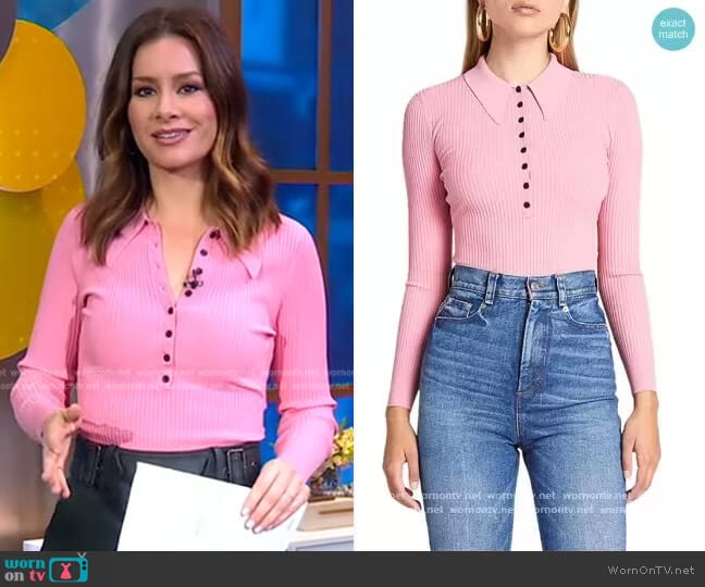 A.L.C. Lance Polo Top worn by Rebecca Jarvis on Good Morning America