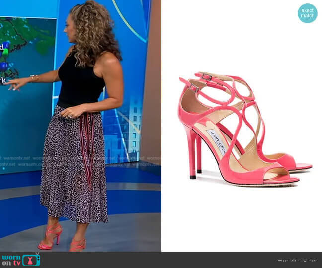 Jimmy Choo Lang Patent Leather Sandals worn by Ginger Zee on Good Morning America