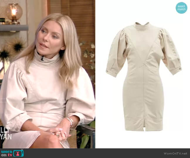 Isabel Marant Etoile Laure Puff-Sleeve Denim Midi Dress worn by Kelly Ripa on Live with Kelly and Mark