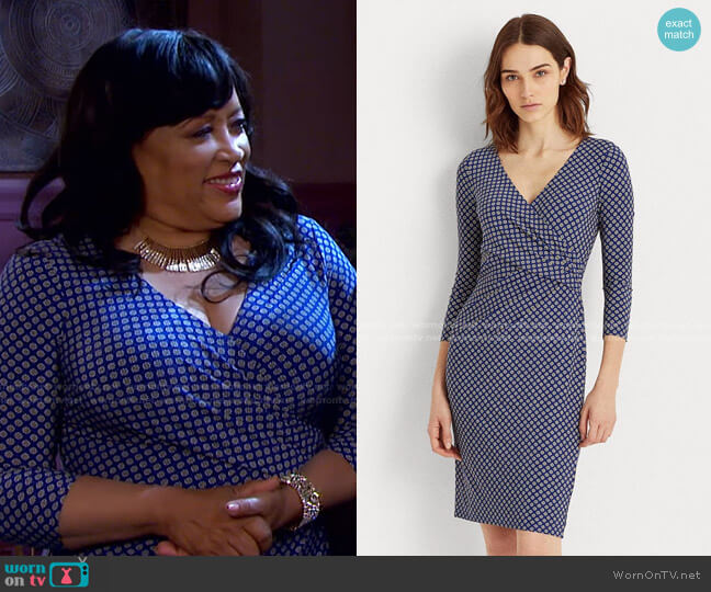 Lauren Ralph Lauren Floral Jersey Surplice Dress worn by Paulina Price (Jackée Harry) on Days of our Lives