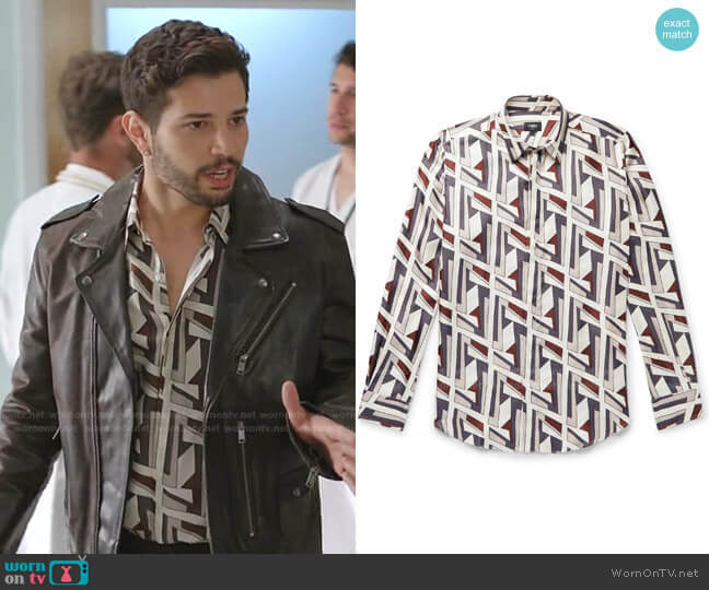 Fendi Logo-Print Silk-Twill Shirt worn by Sam Flores (Rafael de la Fuente) on Dynasty