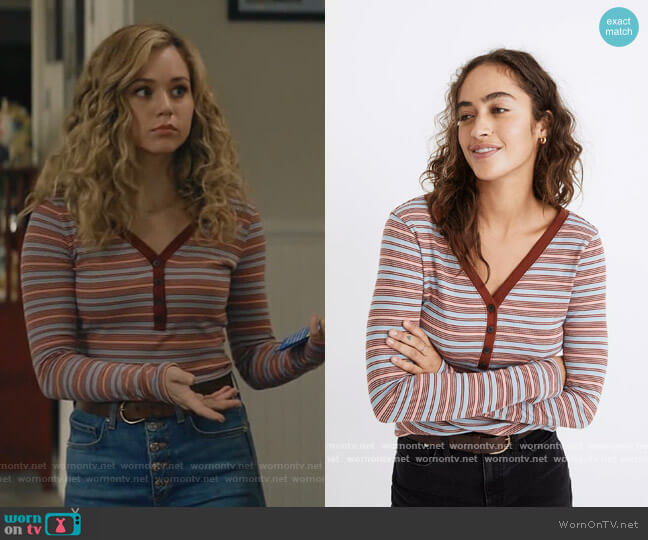 Madewell Fine Ribbed Henley Tee in Stripe worn by Courtney Whitemore (Brec Bassinger) on Stargirl
