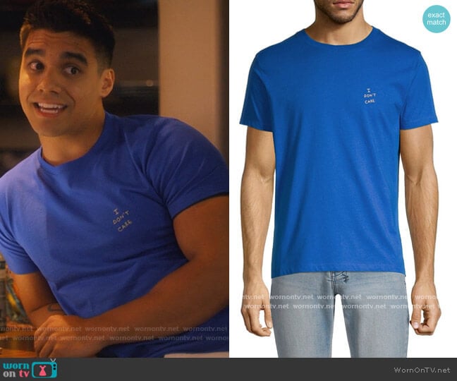Maison Labiche I Don't Care T-Shirt worn by Vivek Shah (Jordan Buhat) on Grown-ish