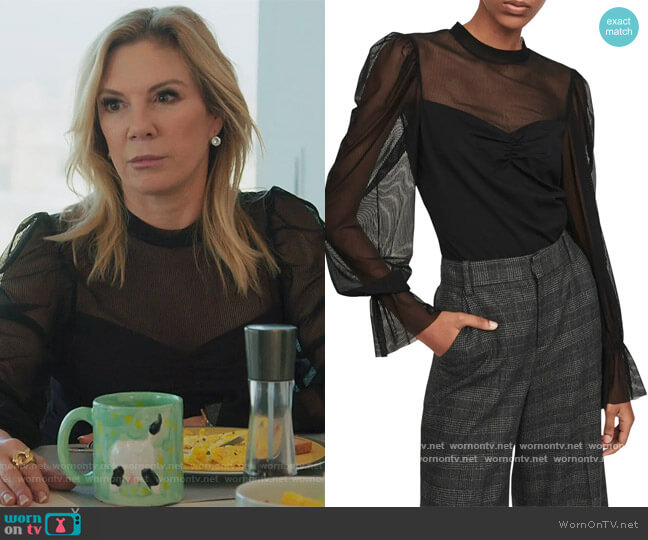 Maje Tilda Stripe Mesh Top worn by Ramona Singer on The Real Housewives of New York City