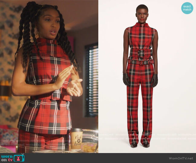 Marc Jacobs Tartan Sleeveless Top with Belt worn by Zoey Johnson (Yara Shahidi) on Grown-ish