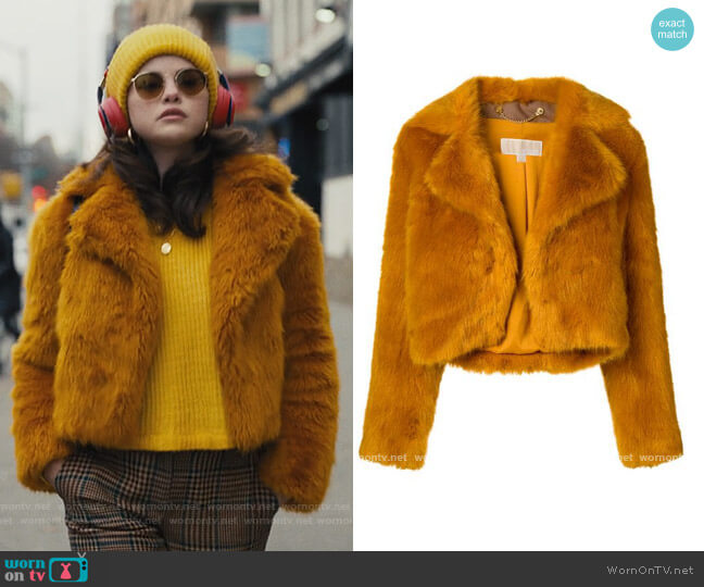 Michael Michael Kors Cropped Faux Fur Jacket worn by Mabel Mora (Selena Gomez) on Only Murders in the Building