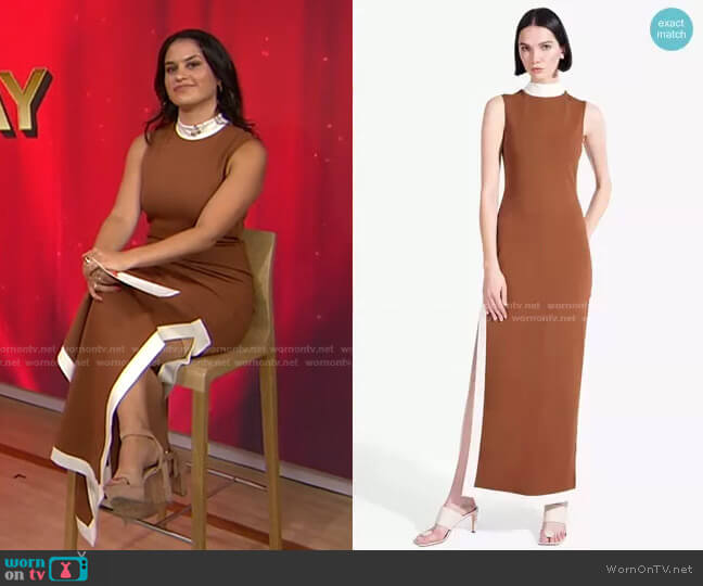 Staud Noir Contrast Trim Mock Neck Maxi Dress worn by Donna Farizan on Today