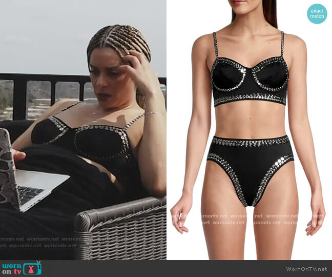 Norma Kamali Studded Bustier Bralette Bikini Top worn by Robyn Dixon on The Real Housewives of Potomac