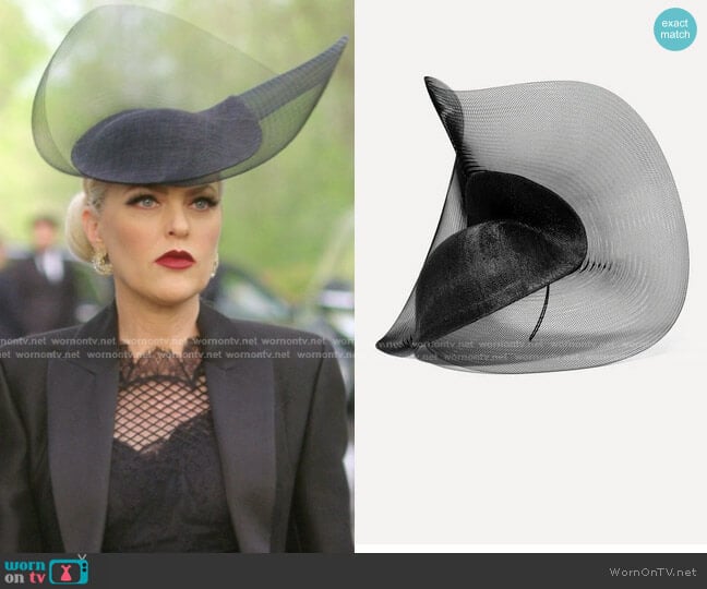 Philip Treacy Tulle Sinamay Straw And Mesh Hat worn by Alexis Carrington (Elaine Hendrix) on Dynasty