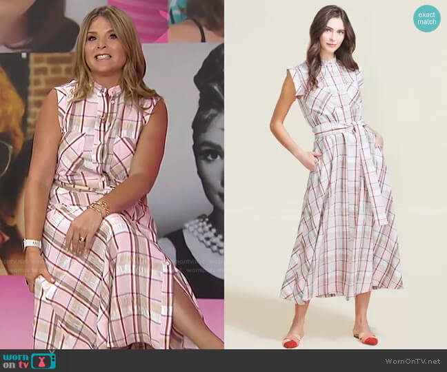Pearl by Lela Rose Plaid Crepe Belted Midi Dress worn by Jenna Bush Hager on Today