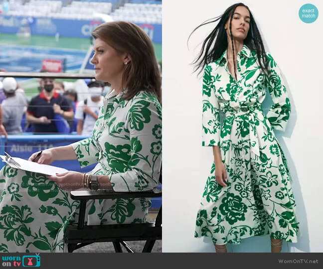 Zara Printed Poplin Dress worn by Norah O'Donnell on CBS Evening News