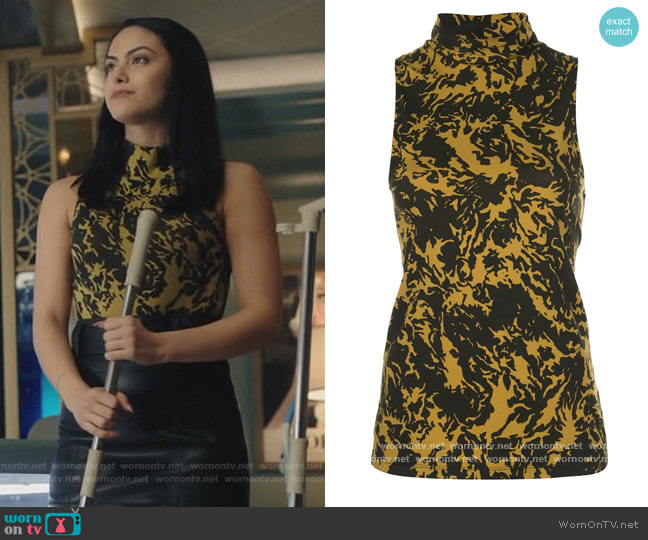 Proenza Schouler Shadow print mock neck tank top worn by Veronica Lodge (Camila Mendes) on Riverdale