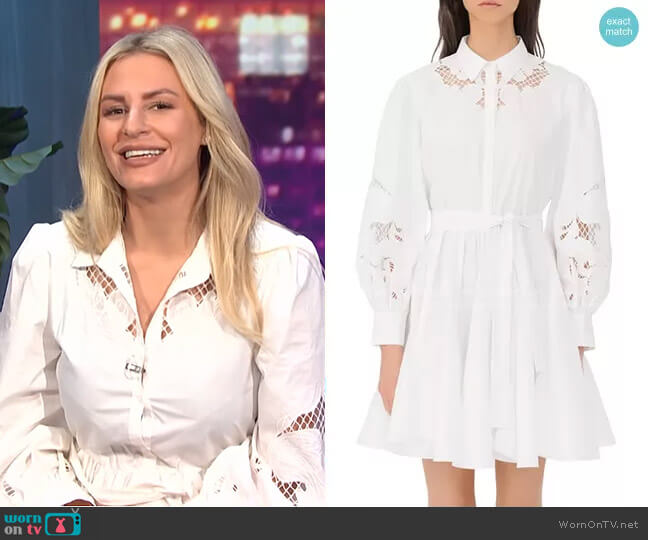 Maje Rebello Cotton Lace Inset Shirt Dress worn by Morgan Stewart on E! News
