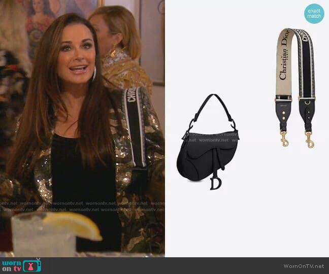 Dior Saddle Bag in Black Ultramatte worn by Kyle Richards on The Real Housewives of Beverly Hills