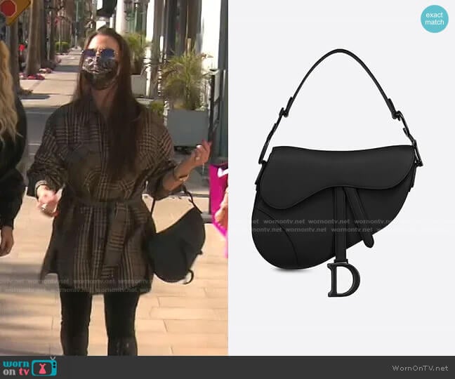 Dior Saddle Bag in Black Ultramatte worn by Kyle Richards on The Real Housewives of Beverly Hills