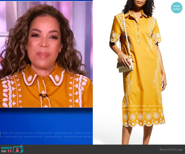 Saloni Scalloped broderie anglaise cotton-poplin midi shirt dress worn by Sunny Hostin on The View
