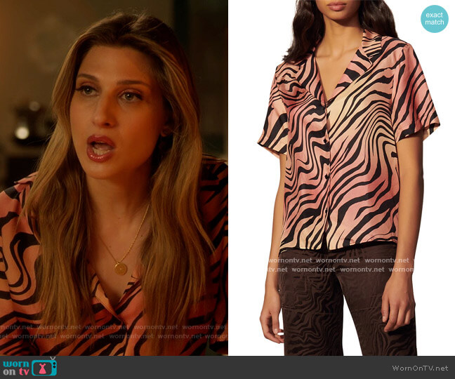 Sandro Ines Zebra-Print Short-Sleeve Silk Shirt worn by Jazlyn Forster (Chloe Bailey) on Grown-ish
