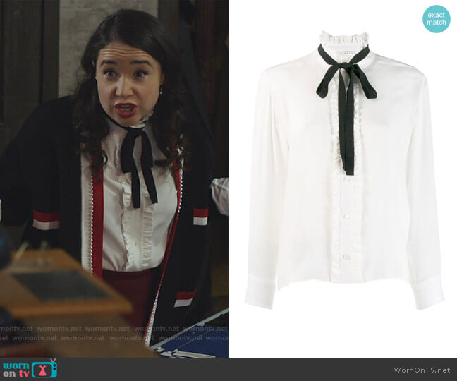 Sandro Silk Blouse with Ribbon worn by Marissa Gold (Sarah Steele) on The Good Fight