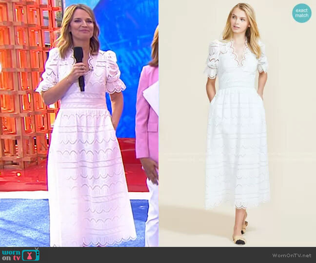 Pearl by Lela Rose Scallop Eyelet Smocked Midi Dress worn by Savannah Guthrie on Today