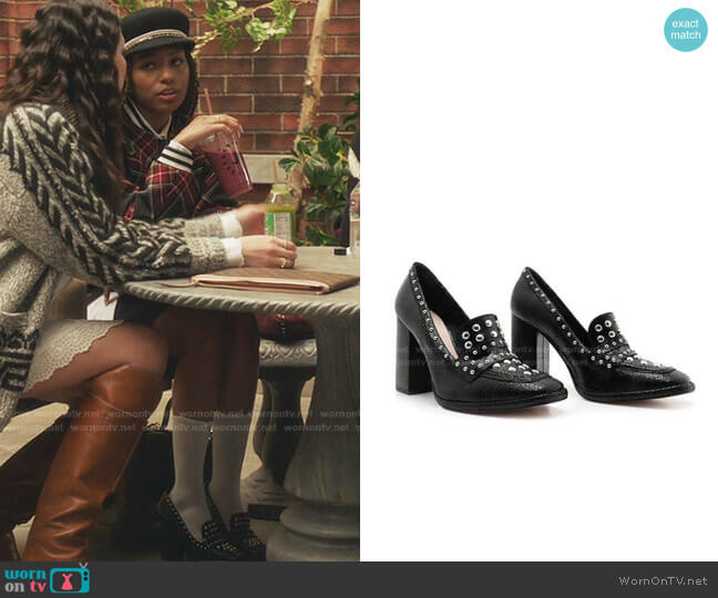 Schutz Shiny Studded Leather Loafer worn by Monet de Haan (Savannah Lee Smith) on Gossip Girl