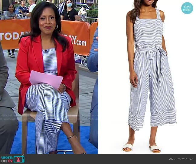 Beachlunchlounge Talia Stripe Jumpsuit worn by Sheinelle Jones on Today