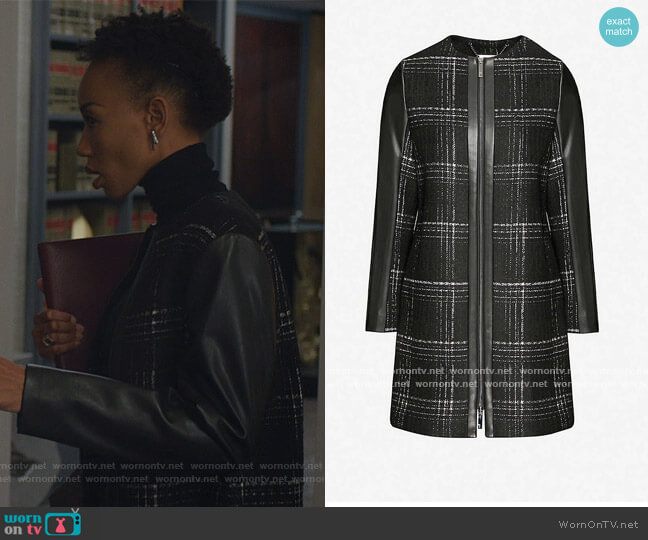 Ted Baker Faux-leather-trimmed checked woven jacket worn by Carmen Moyo (Charmaine Bingwa) on The Good Fight