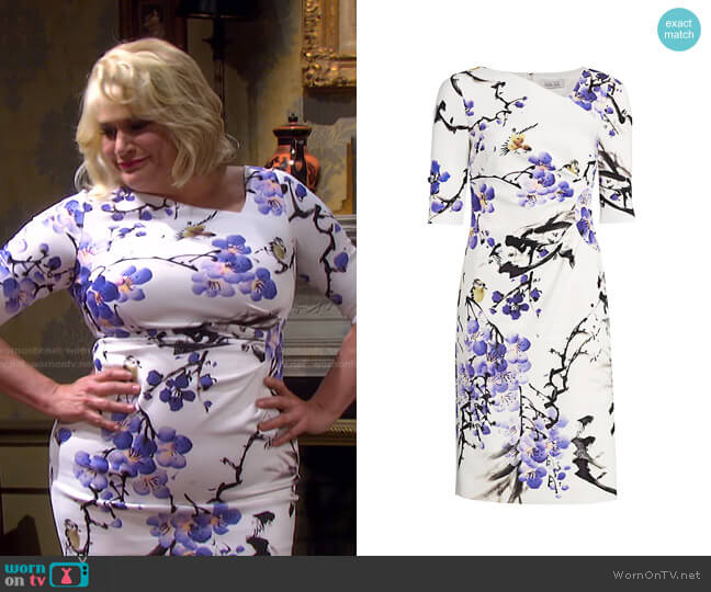 Teri Jon by Rickie Freeman Floral Asymmetric Neckline Dress