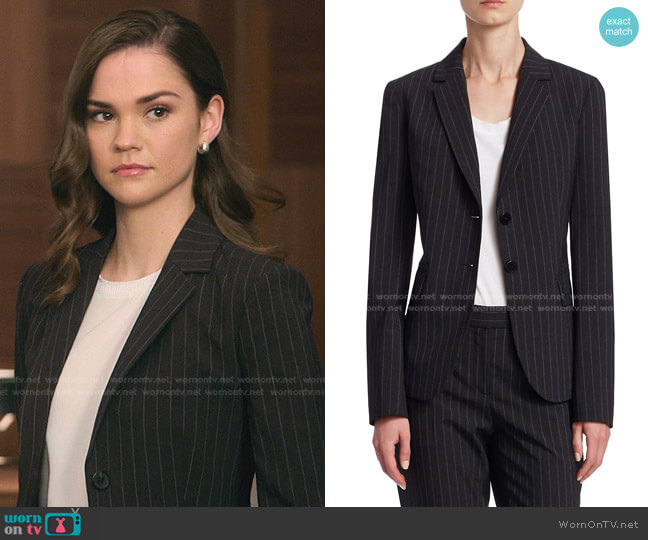 Theory Carissa Pinstripe Blazer worn by Callie Foster (Maia Mitchell) on Good Trouble