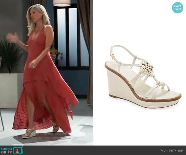 Tory Burch Miller Knotted Wedge Sandal worn by Carly Spencer (Laura Wright) on General Hospital