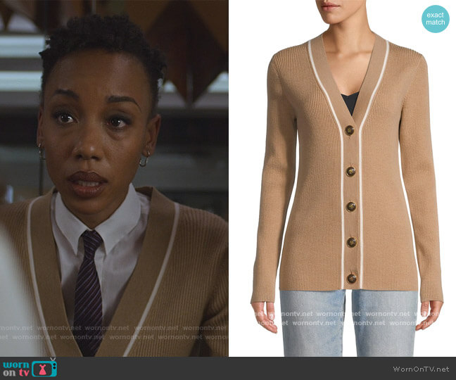 Tory Burch Simone Ribbed Cardigan worn by Carmen Moyo (Charmaine Bingwa) on The Good Fight