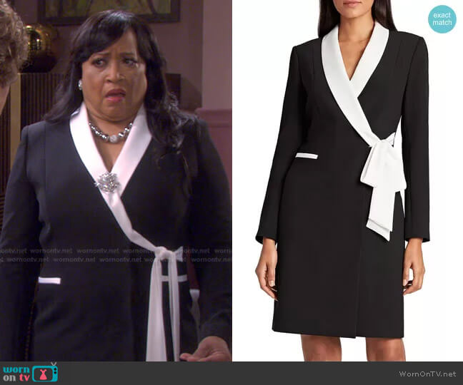 Tahari ASL Tuxedo Wrap Dress worn by Paulina Price (Jackée Harry) on Days of our Lives
