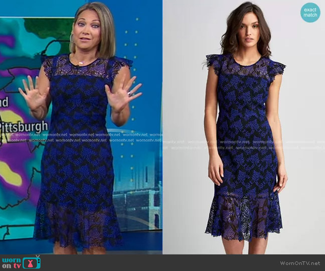 Elie Tahari Two Tone Lace Dress worn by Ginger Zee on Good Morning America