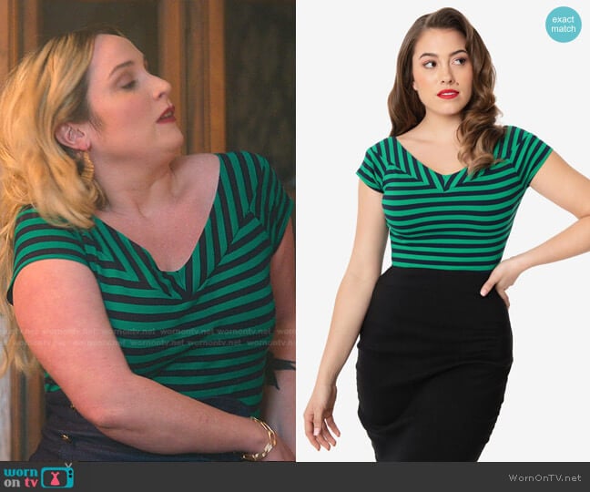 Unique Vintage Stripe Deena Top worn by Davia (Emma Hunton) on Good Trouble