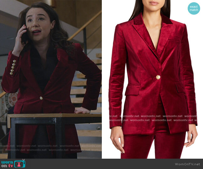 Veronica Beard Long And Lean Velvet Dickey Jacket worn by Marissa Gold (Sarah Steele) on The Good Fight