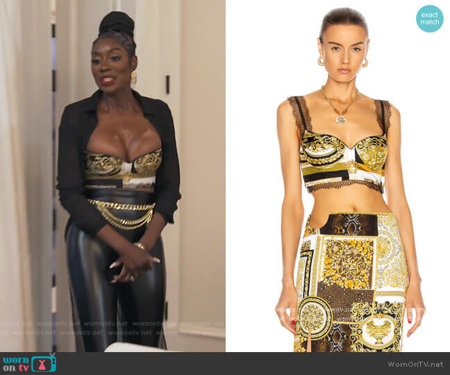 Versace Barocco Lace Bra Top worn by Wendy Osefo on The Real Housewives of Potomac