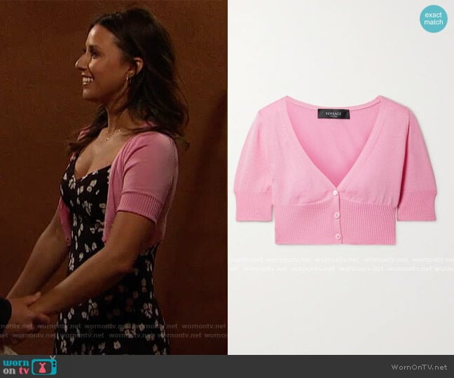 Versace Cropped wool cardigan worn by Katie Thurston on The Bachelorette