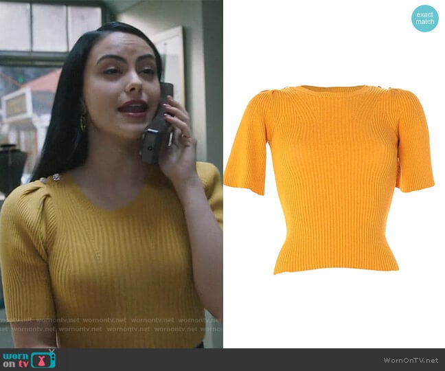 Vicolo Ribbed Short Sleeve Sweater worn by Veronica Lodge (Camila Mendes) on Riverdale
