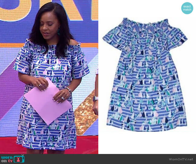 Vineyard Vines Harbor Scene Off The Shoulder Dress worn by Sheinelle Jones on Today