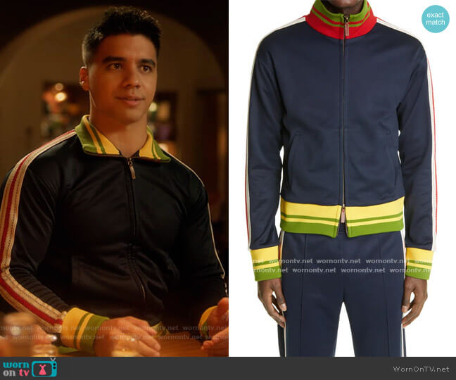Wales Bonner Stripe Trim Track Jacket worn by Vivek Shah (Jordan Buhat) on Grown-ish