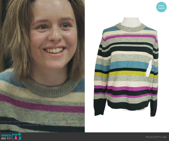 A New Day Green Striped Pullover Crew Neck Sweater