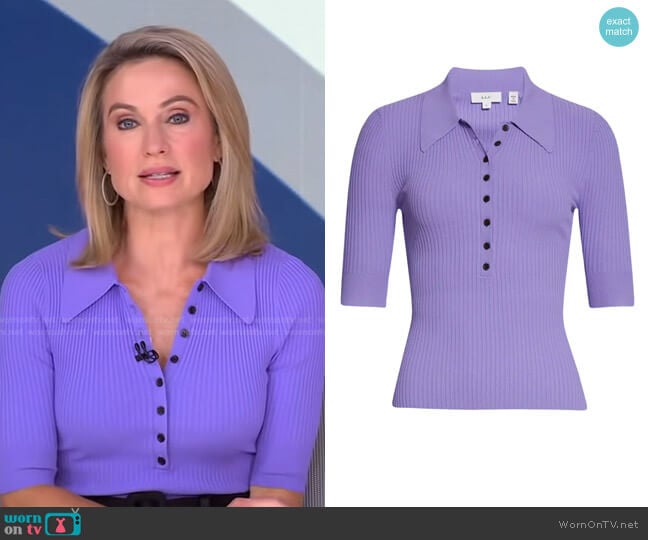 A.L.C. Amari Rib Short Sleeve Top worn by Amy Robach on Good Morning America