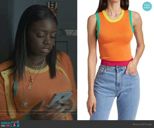 Alice + Olivia Rossi Colorblock Sweater Tank Top worn by Kiesha Williams (Birgundi Baker) on The Chi