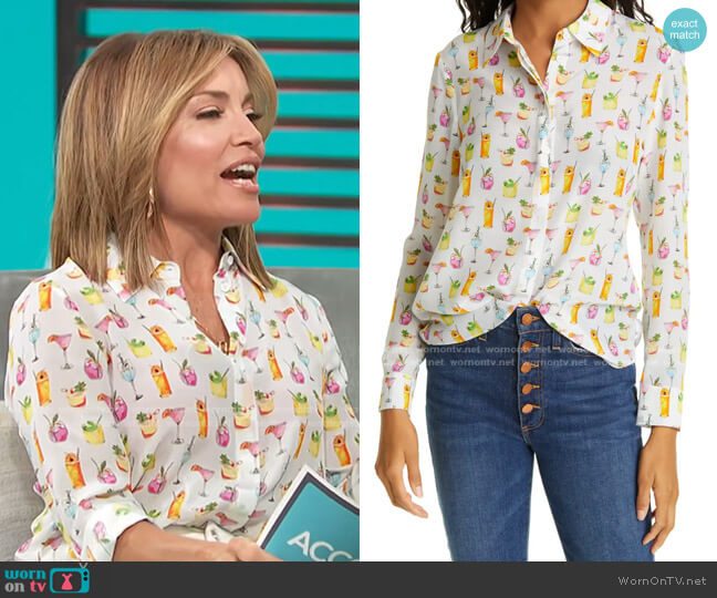 Alice + Olivia Willa Cocktails Print Silk Blouse worn by Kit Hoover on Access Hollywood