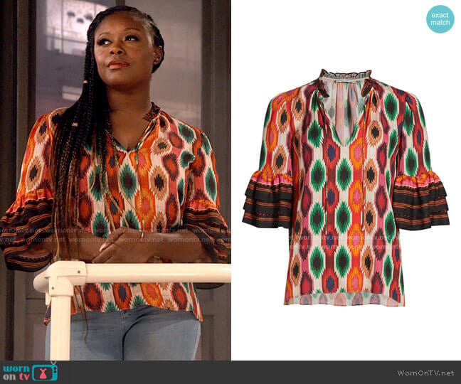 Alice + Olivia Julius Pattern Tier-Sleeve Tunic Top worn by Maeve (Lyric Lewis) on iCarly