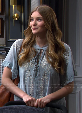 Allie’s blue floral eyelet blouse on Days of our Lives