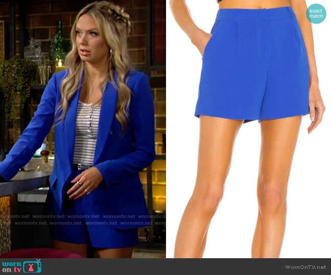 Amanda Uprichard Wallace Shorts in Cobalt worn by Abby Newman (Melissa Ordway) on The Young and the Restless