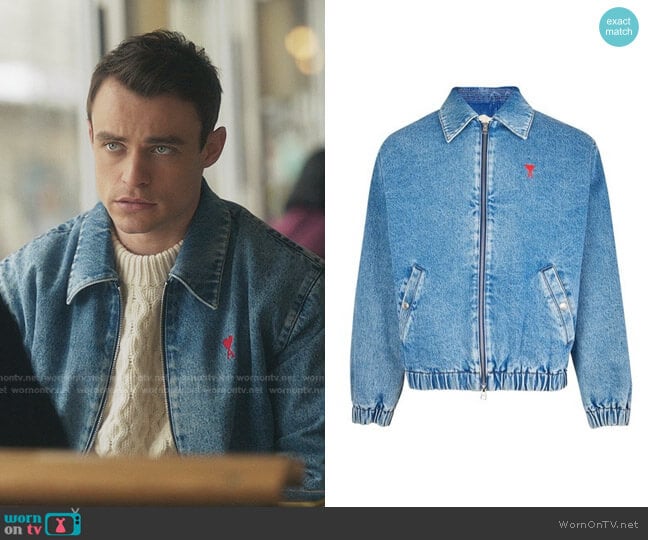 Ami Paris Ami de Coeur Denim Jacket worn by Maximus Wolfe (Thomas Doherty) on Gossip Girl